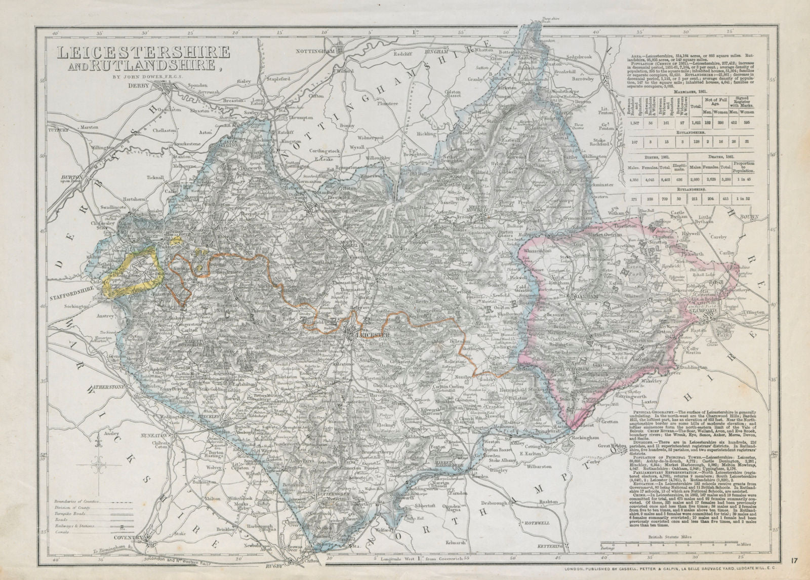 EAST MIDLANDS. Leicestershire & Rutlandshire. Railways Enclaves. DOWER c1863 map